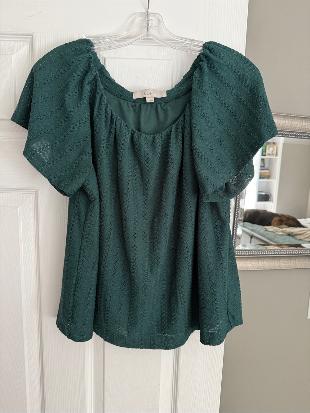 LOFT Teal Textured Flutter Sleeve Blouse